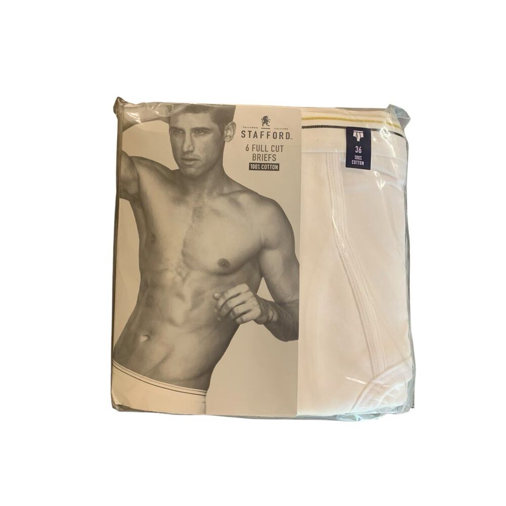 Stafford Mens 6 Pack Full Cut Briefs 100% Cotton White Vintage Size 36 Underwear